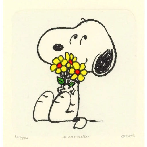 Snoopy Peanuts Sowa & Reiser #D/500 Hand Painted Cartoon Etching Art Flowers