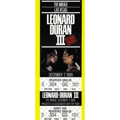 Sugar Ray Leonard vs. Roberto Duran III Authentic Boxing Fight Ticket 12/07/1989