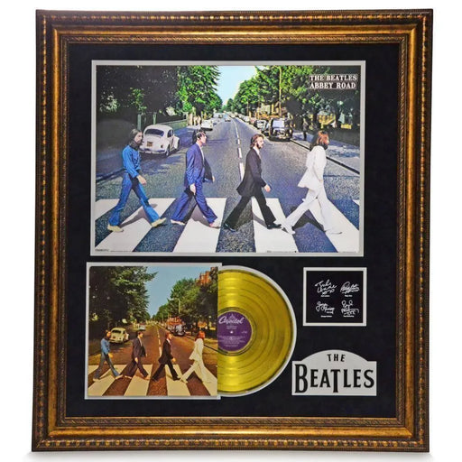The Beatles Abbey Road Framed Gold LP Record Collage #D/25 W/ Autographs Photo
