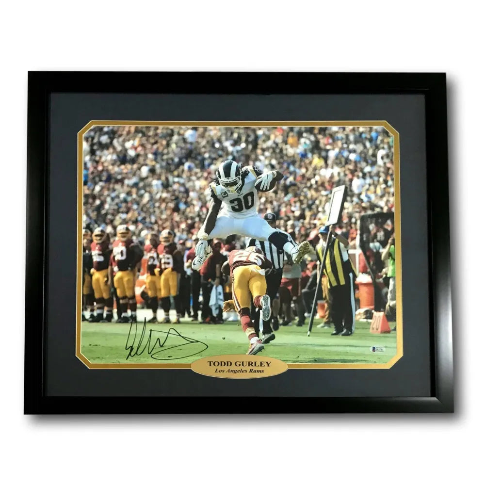 Todd Gurley Signed La Rams 16X20 Framed Jumping Photo COA PSA/DNA Autograph