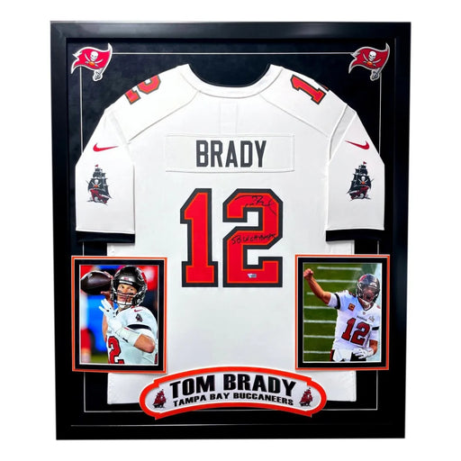 Tom Brady Autographed Tampa Bay Buccaneers Framed Jersey Inscribed SB LV Champs