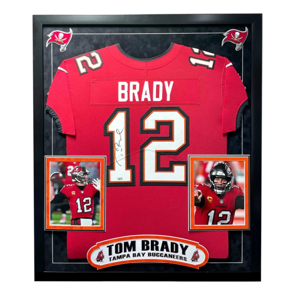 Tom Brady Autographed Tampa Bay Buccaneers Framed Jersey Red Home COA  Signed - - Inscriptagraphs Memorabilia