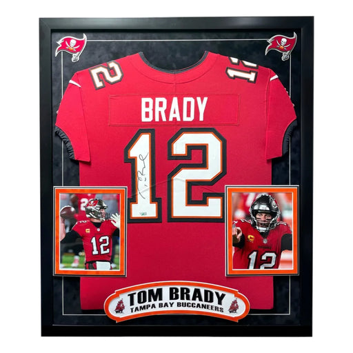 Tom Brady Autographed Tampa Bay Buccaneers Framed Jersey Red Home COA Signed