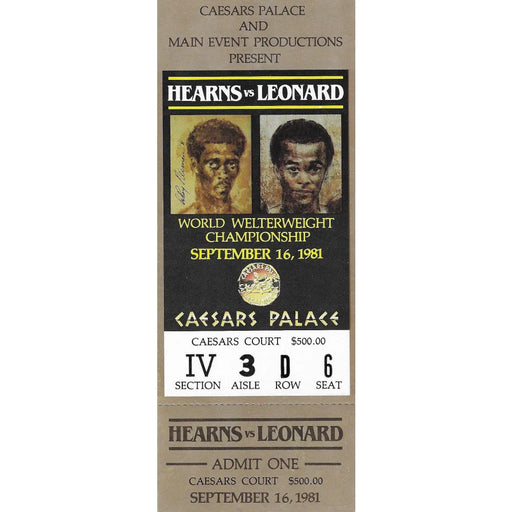 Tommy Hearns vs. Sugar Ray Leonard Authentic Boxing Fight Ticket 09/16/1981