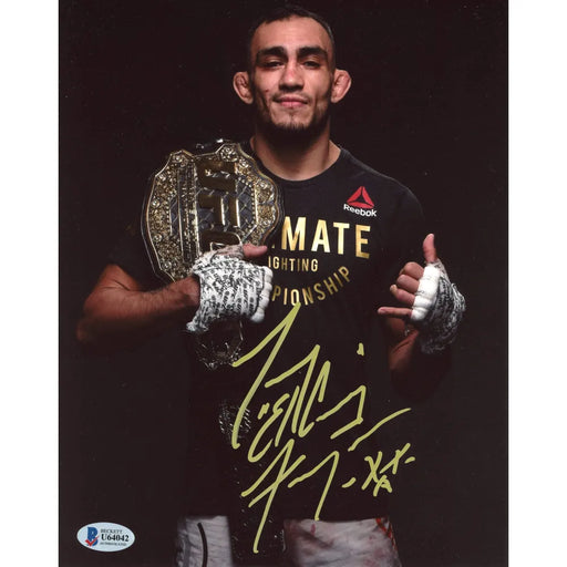 Tony ’El Cucuy’ Ferguson Hand Signed 8x10 Photo UFC Fighter BAS COA Autograph Belts