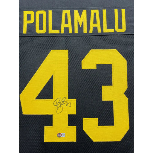 Troy Polamalu Autographed Pittsburgh Steelers Black Jersey Framed BAS Signed