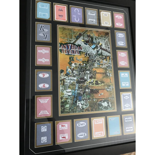 Vegas Throwback Cartoon Map W/ 20 Authentic Playing Cards Collage Framed #D/100