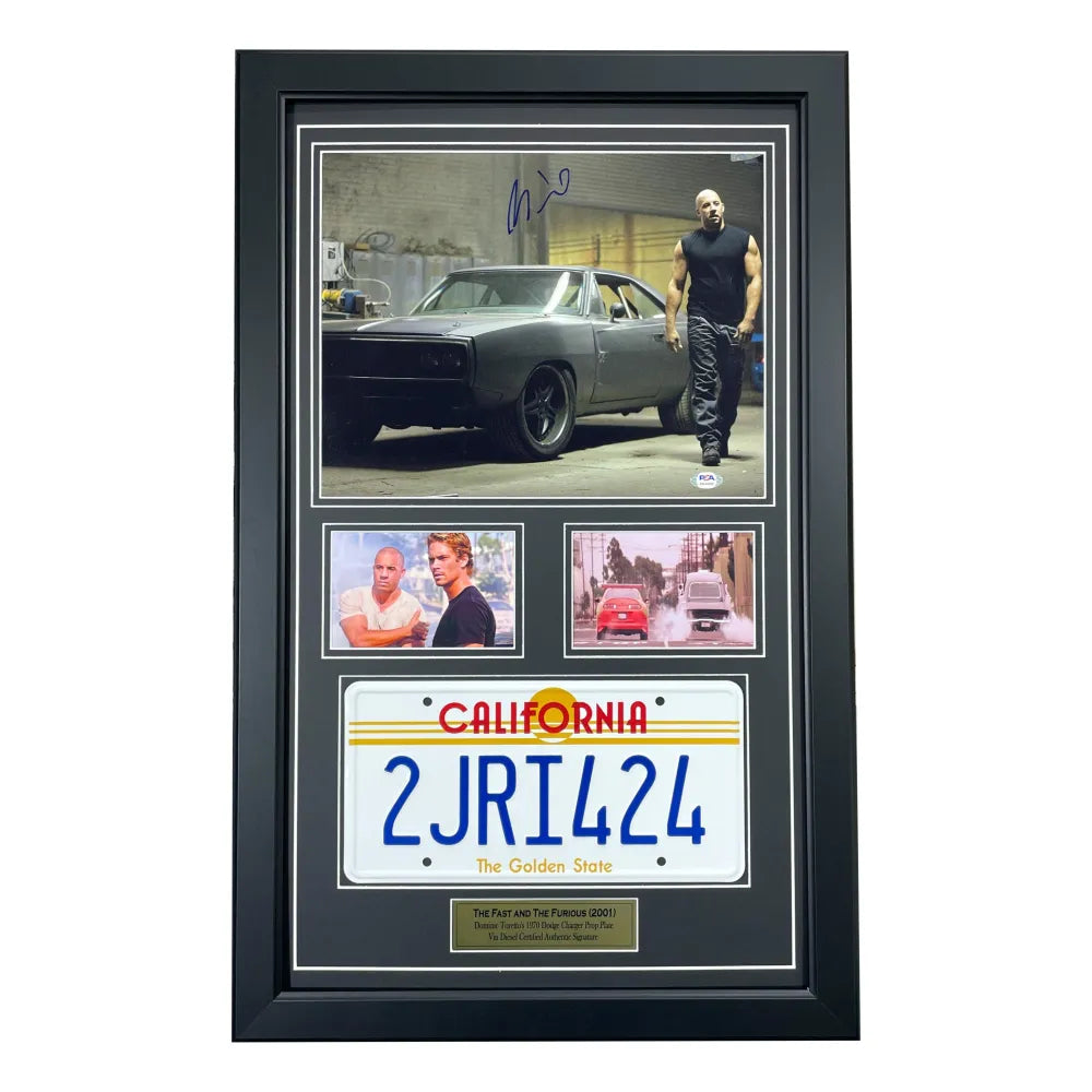 Vin Diesel Signed The Fast & Furious 11x14 Car License Plate Framed Collage